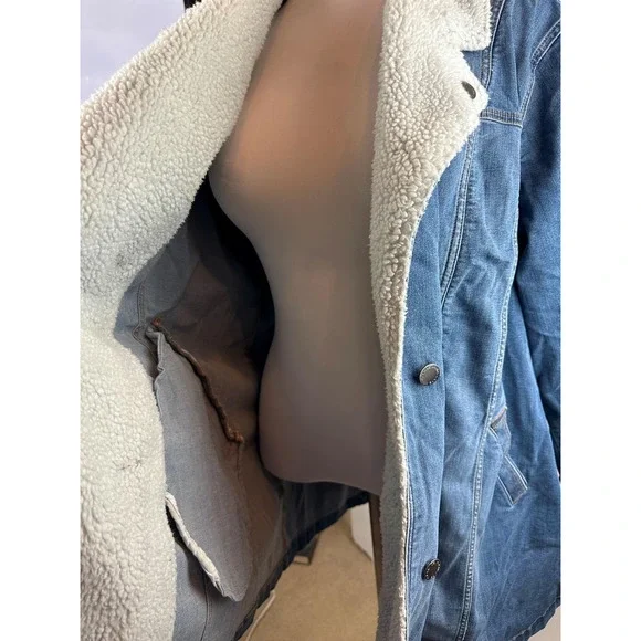 Lane Bryant Midi Denim Jacket Medium Wash Sherpa Women's Plus Size 26/28 H14229 - Picture 5 of 13